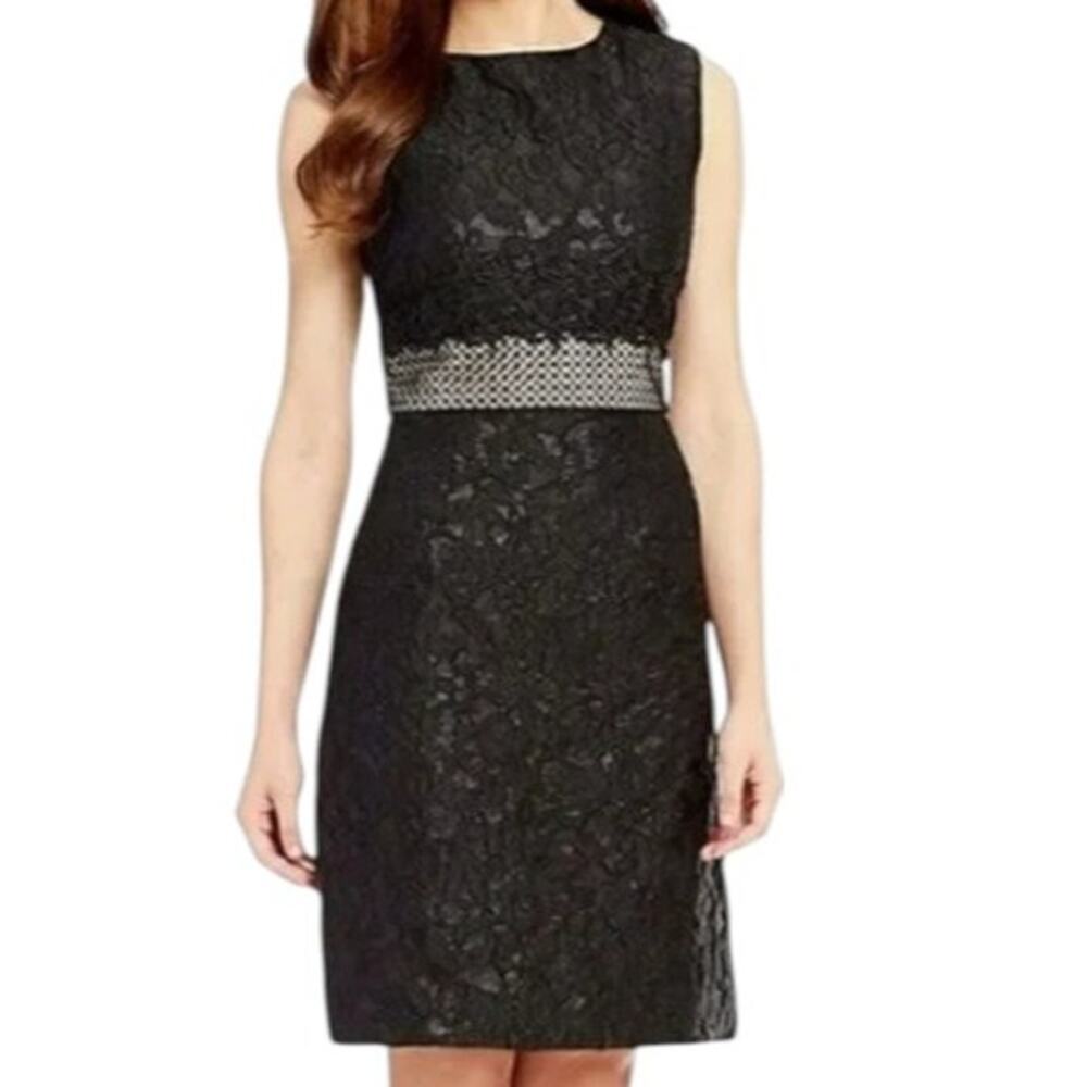 NWT Antonio Melani Women's Size 12 Black Sheath Dress Metallic Lace Sleeveless